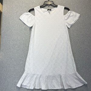 White Eyelet Cold Shoulder Dress